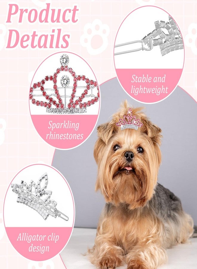Psiriol 2Pcs Pink Gem Rhinestone Dog/Cat Tiara Crown, Crystal Rhinestone Hair Accessories, Puppies Barrette Grooming Hair Accessories for Dogs, Pet Grooming Costumes (Pink) - Image 3